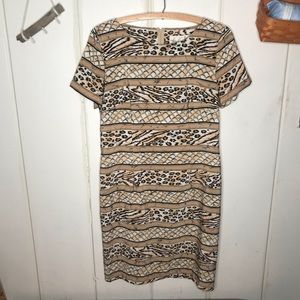 Vintage • sleek animal print midi dress